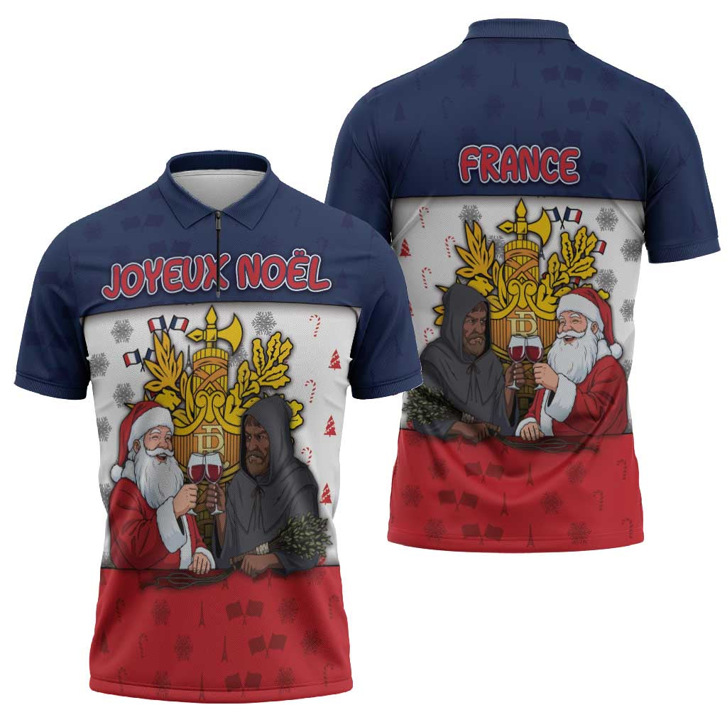 France Christmas Zipper Polo Shirt Pere Noel And Pere Fouettard - Wonder Print Shop