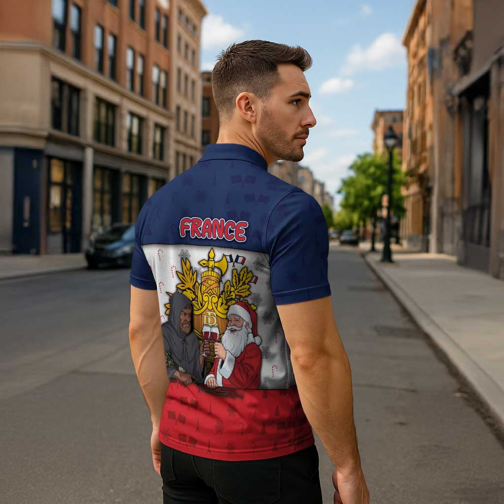 France Christmas Zipper Polo Shirt Pere Noel And Pere Fouettard - Wonder Print Shop