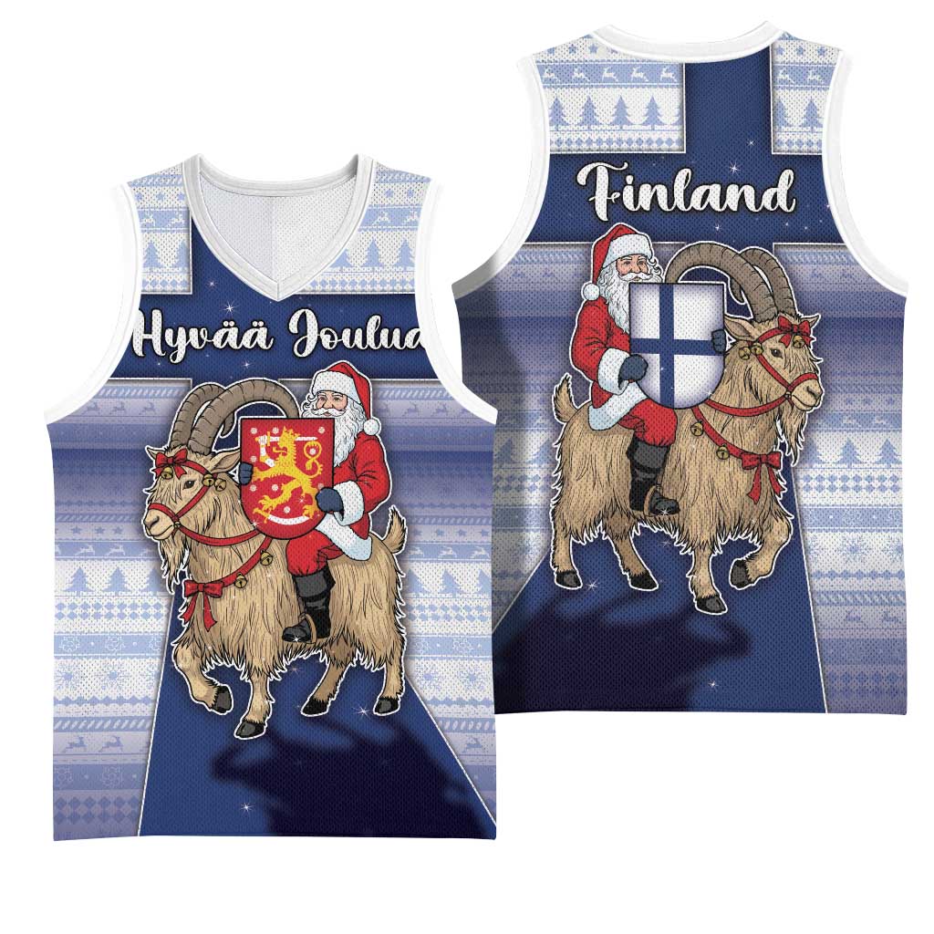 Finland Christmas Basketball Jersey Joulupukki With Coat Of Arms - Wonder Print Shop