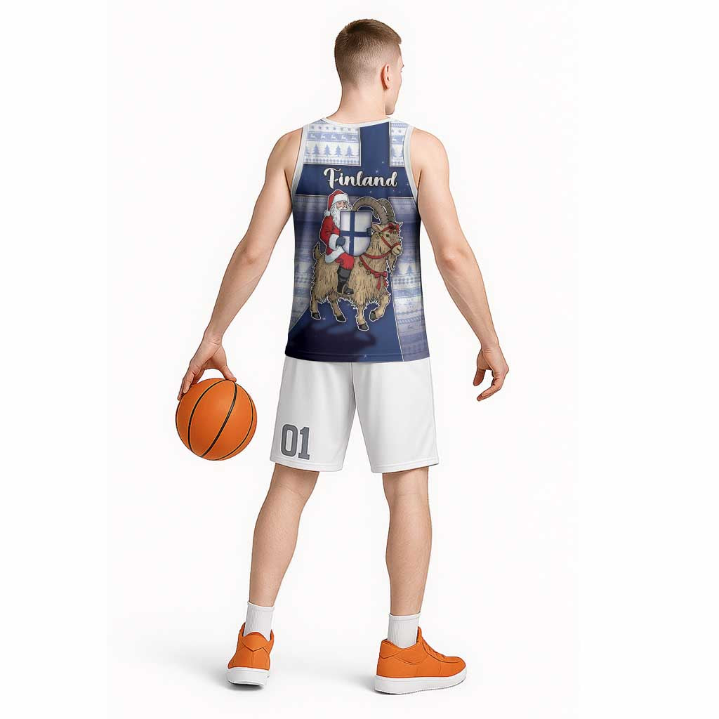 Finland Christmas Basketball Jersey Joulupukki With Coat Of Arms - Wonder Print Shop
