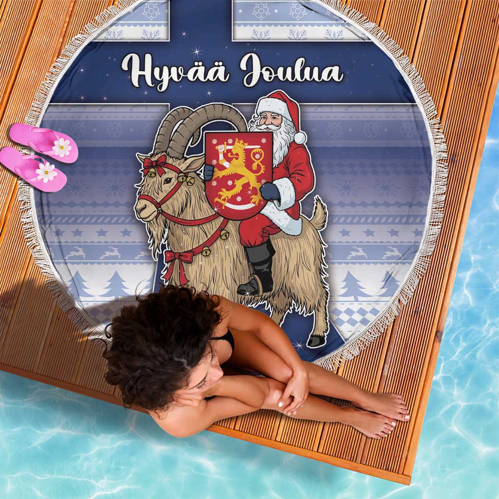 Finland Christmas Beach Blanket Joulupukki With Coat Of Arms - Wonder Print Shop