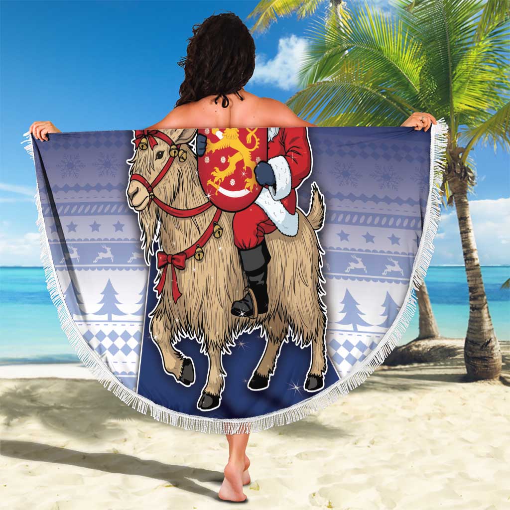 Finland Christmas Beach Blanket Joulupukki With Coat Of Arms - Wonder Print Shop
