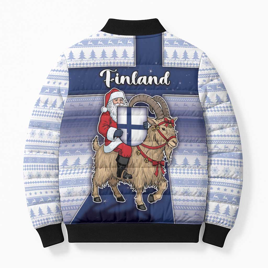Finland Christmas Bomber Puffer Jacket Joulupukki With Coat Of Arms - Wonder Print Shop
