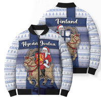 Finland Christmas Bomber Puffer Jacket Joulupukki With Coat Of Arms - Wonder Print Shop