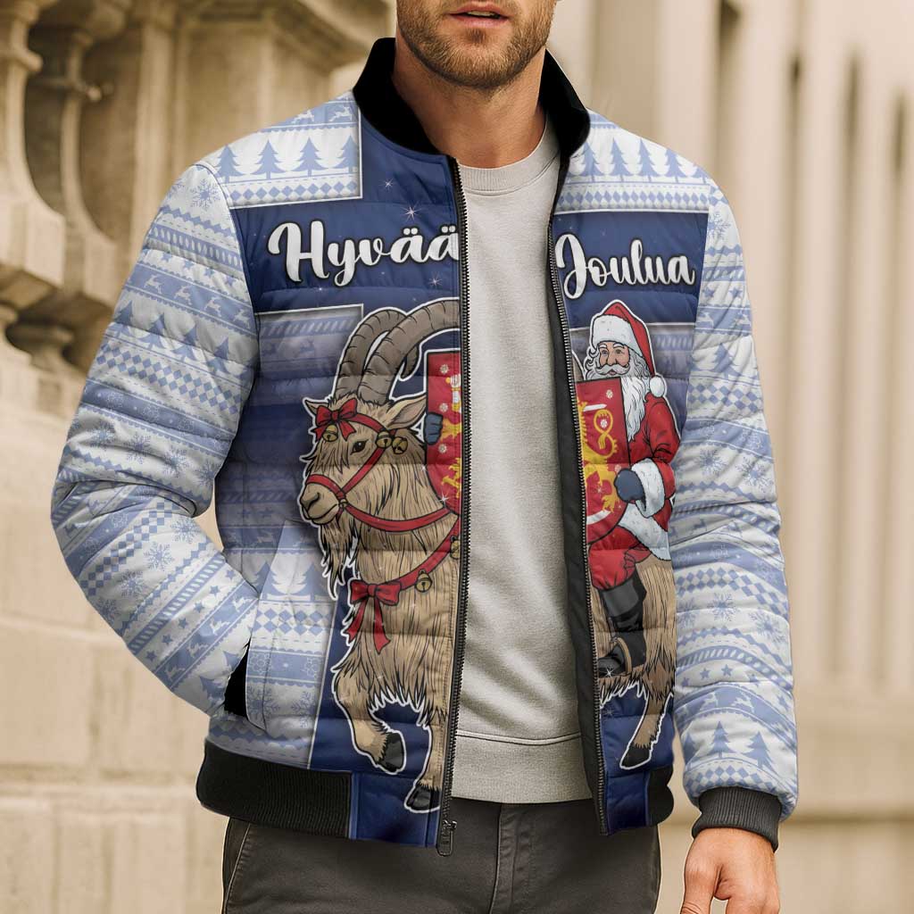 Finland Christmas Bomber Puffer Jacket Joulupukki With Coat Of Arms - Wonder Print Shop