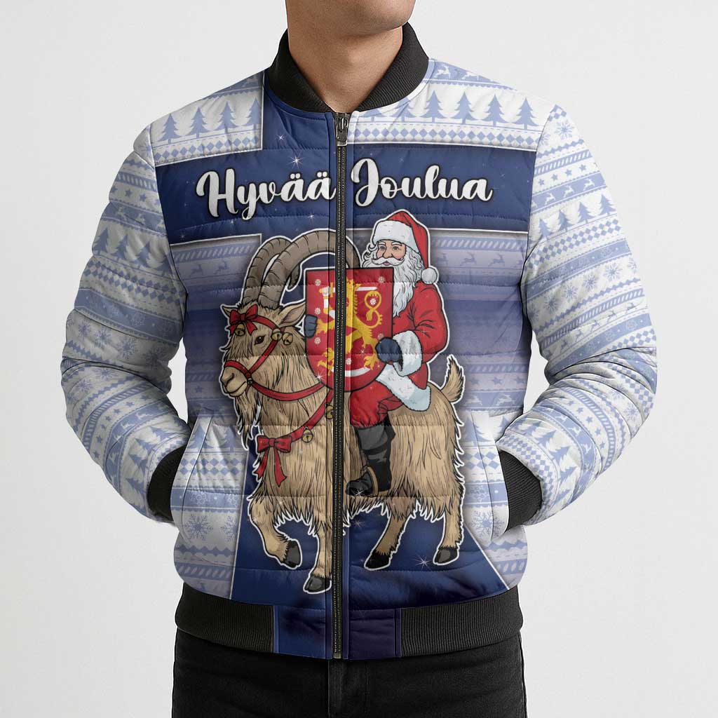 Finland Christmas Bomber Puffer Jacket Joulupukki With Coat Of Arms - Wonder Print Shop