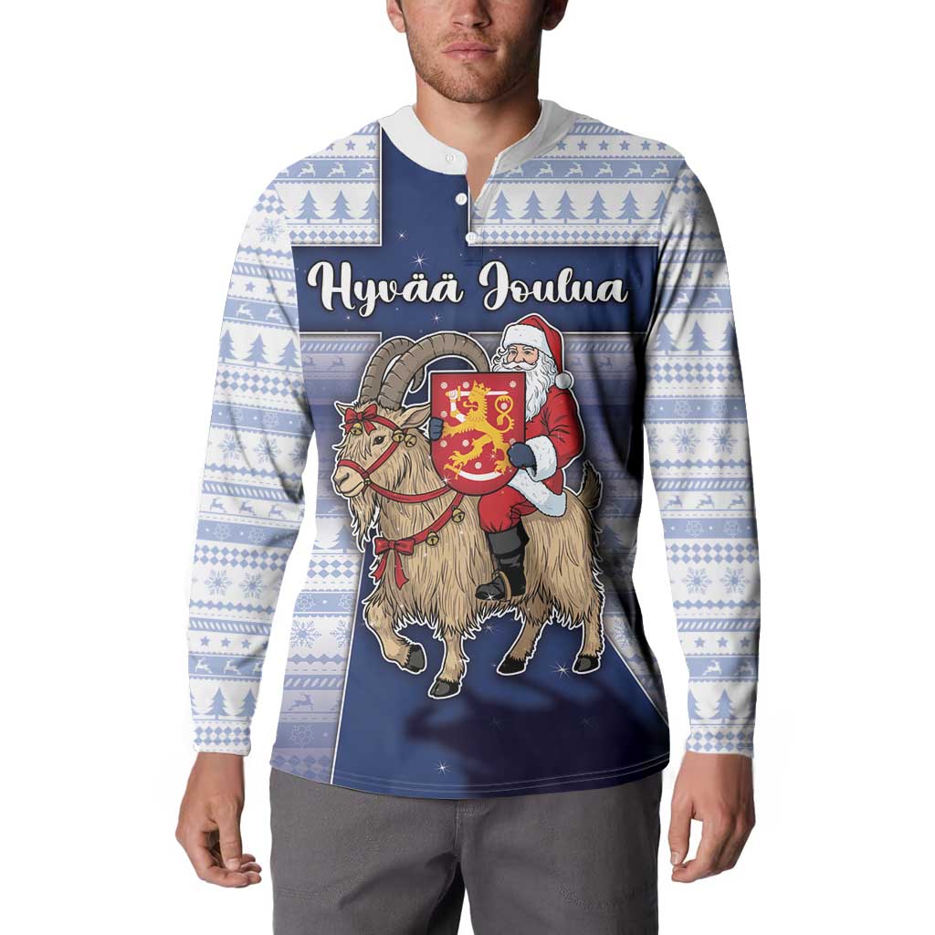 Finland Christmas Button Sweatshirt Joulupukki With Coat Of Arms - Wonder Print Shop