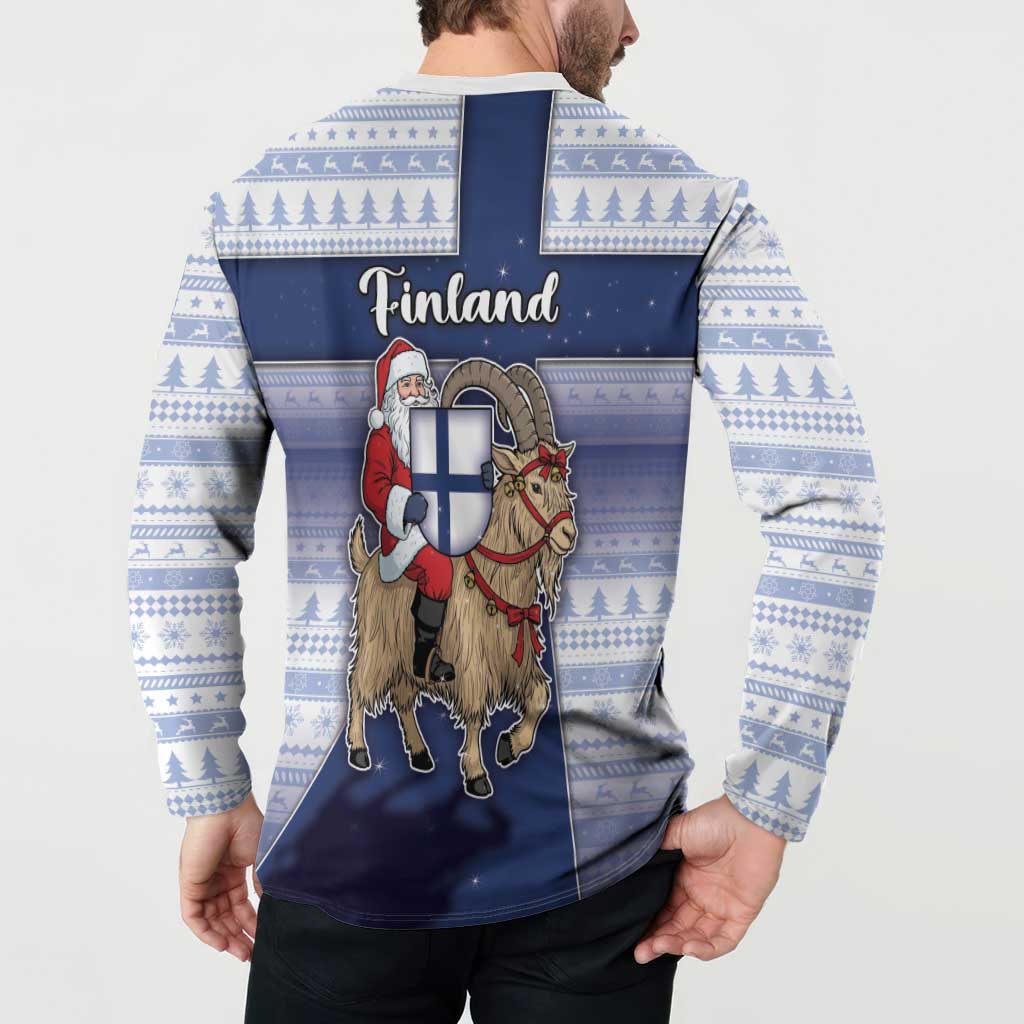 Finland Christmas Button Sweatshirt Joulupukki With Coat Of Arms - Wonder Print Shop
