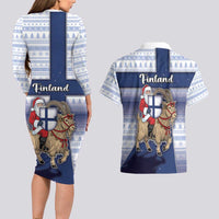 Finland Christmas Couples Matching Long Sleeve Bodycon Dress and Hawaiian Shirt Joulupukki With Coat Of Arms - Wonder Print Shop