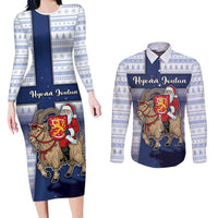 Finland Christmas Couples Matching Long Sleeve Bodycon Dress and Long Sleeve Button Shirt Joulupukki With Coat Of Arms - Wonder Print Shop
