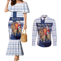 Finland Christmas Couples Matching Mermaid Dress and Long Sleeve Button Shirt Joulupukki With Coat Of Arms - Wonder Print Shop