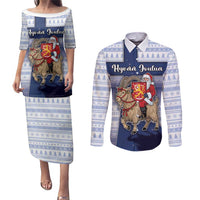 Finland Christmas Couples Matching Puletasi and Long Sleeve Button Shirt Joulupukki With Coat Of Arms - Wonder Print Shop