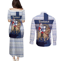 Finland Christmas Couples Matching Puletasi and Long Sleeve Button Shirt Joulupukki With Coat Of Arms - Wonder Print Shop