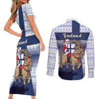 Finland Christmas Couples Matching Short Sleeve Bodycon Dress and Long Sleeve Button Shirt Joulupukki With Coat Of Arms - Wonder Print Shop