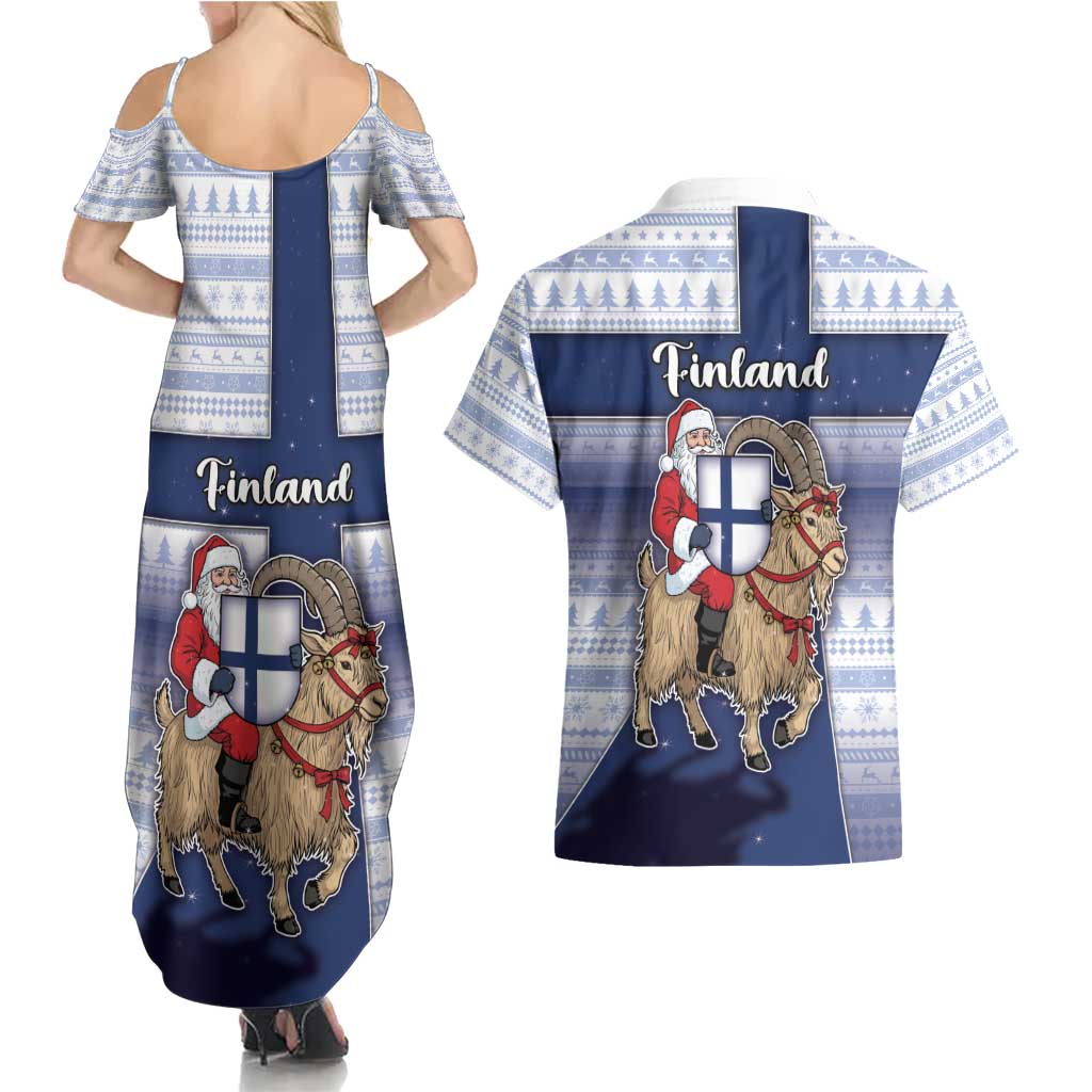 Finland Christmas Couples Matching Summer Maxi Dress and Hawaiian Shirt Joulupukki With Coat Of Arms - Wonder Print Shop