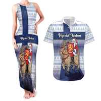 Finland Christmas Couples Matching Tank Maxi Dress and Hawaiian Shirt Joulupukki With Coat Of Arms - Wonder Print Shop