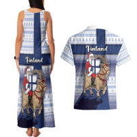 Finland Christmas Couples Matching Tank Maxi Dress and Hawaiian Shirt Joulupukki With Coat Of Arms - Wonder Print Shop