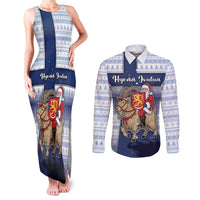 Finland Christmas Couples Matching Tank Maxi Dress and Long Sleeve Button Shirt Joulupukki With Coat Of Arms - Wonder Print Shop