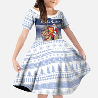Finland Christmas Family Matching Long Sleeve Bodycon Dress and Hawaiian Shirt Joulupukki With Coat Of Arms - Wonder Print Shop