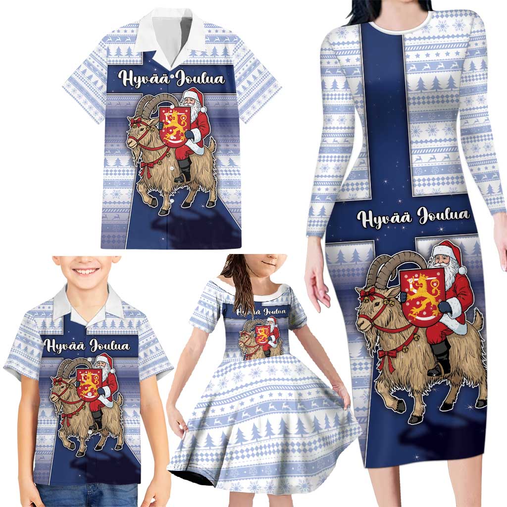 Finland Christmas Family Matching Long Sleeve Bodycon Dress and Hawaiian Shirt Joulupukki With Coat Of Arms - Wonder Print Shop