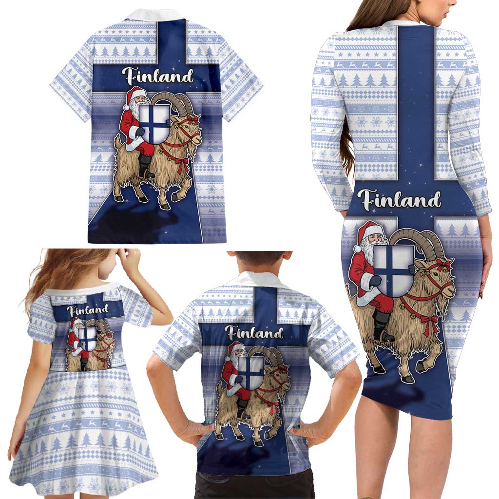 Finland Christmas Family Matching Long Sleeve Bodycon Dress and Hawaiian Shirt Joulupukki With Coat Of Arms - Wonder Print Shop