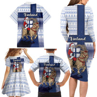 Finland Christmas Family Matching Long Sleeve Bodycon Dress and Hawaiian Shirt Joulupukki With Coat Of Arms - Wonder Print Shop
