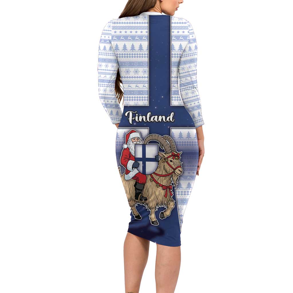 Finland Christmas Family Matching Long Sleeve Bodycon Dress and Hawaiian Shirt Joulupukki With Coat Of Arms - Wonder Print Shop
