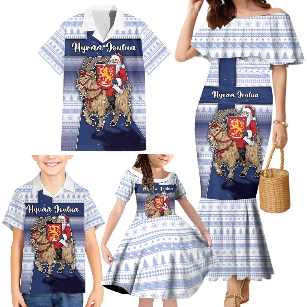 Finland Christmas Family Matching Mermaid Dress and Hawaiian Shirt Joulupukki With Coat Of Arms - Wonder Print Shop