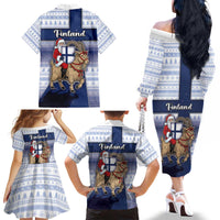 Finland Christmas Family Matching Off The Shoulder Long Sleeve Dress and Hawaiian Shirt Joulupukki With Coat Of Arms - Wonder Print Shop