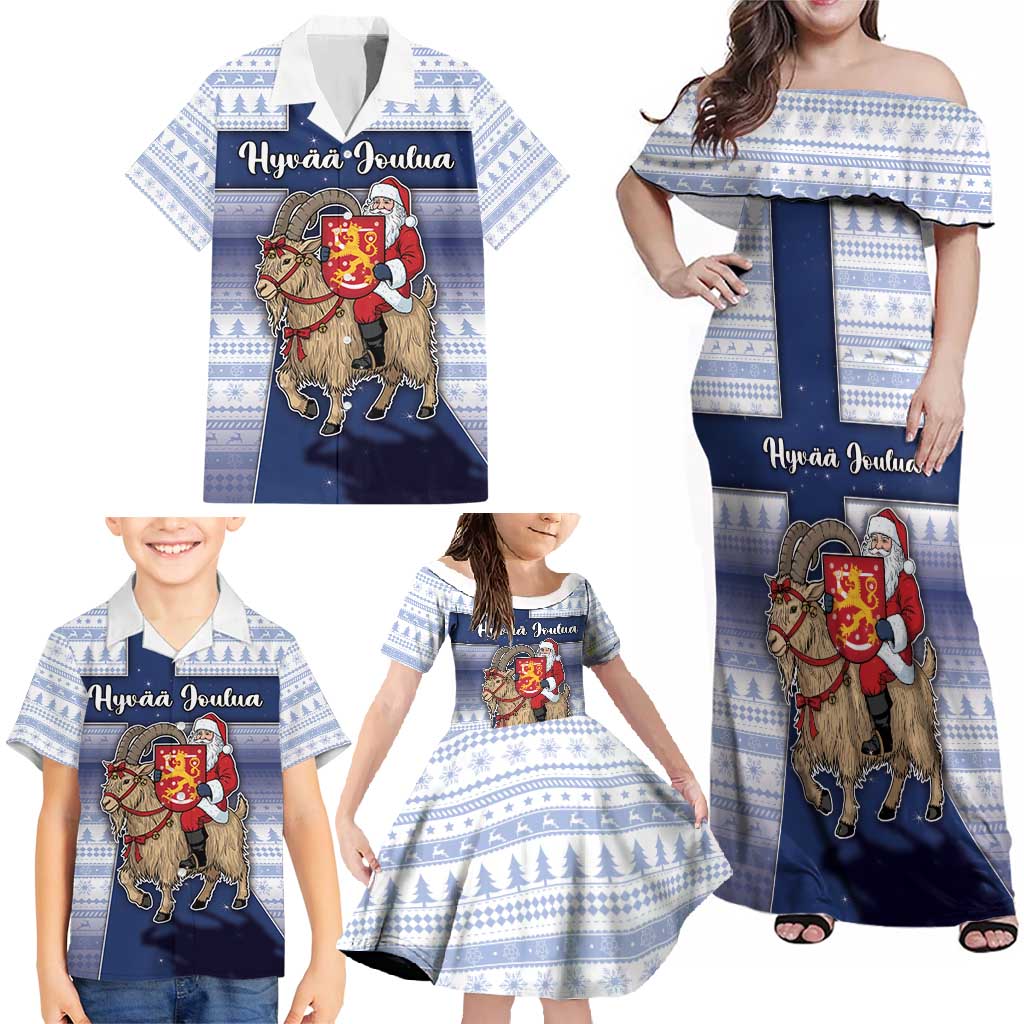 Finland Christmas Family Matching Off Shoulder Maxi Dress and Hawaiian Shirt Joulupukki With Coat Of Arms - Wonder Print Shop