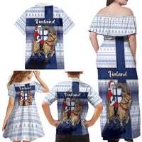 Finland Christmas Family Matching Off Shoulder Maxi Dress and Hawaiian Shirt Joulupukki With Coat Of Arms - Wonder Print Shop
