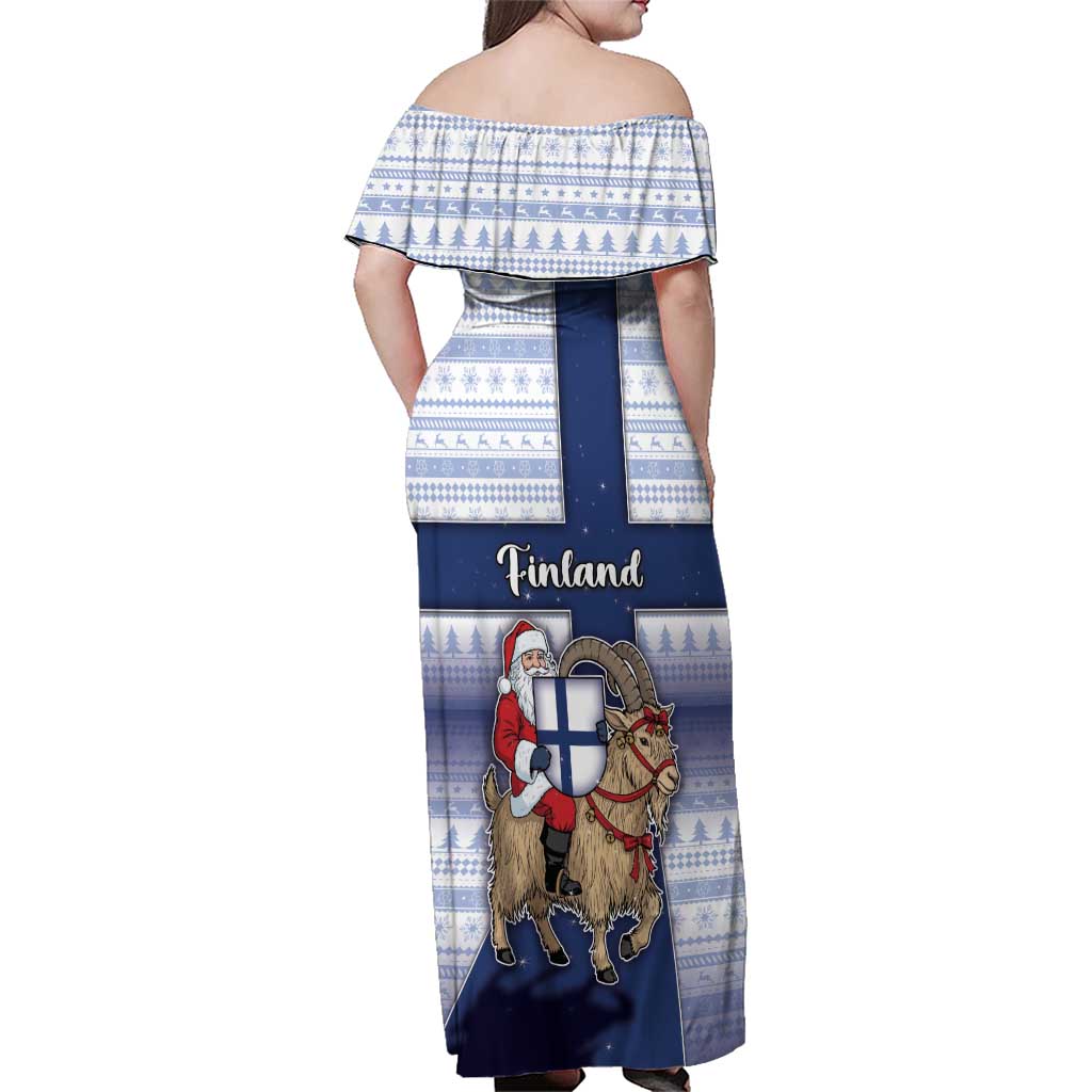 Finland Christmas Family Matching Off Shoulder Maxi Dress and Hawaiian Shirt Joulupukki With Coat Of Arms - Wonder Print Shop