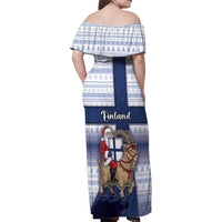 Finland Christmas Family Matching Off Shoulder Maxi Dress and Hawaiian Shirt Joulupukki With Coat Of Arms - Wonder Print Shop