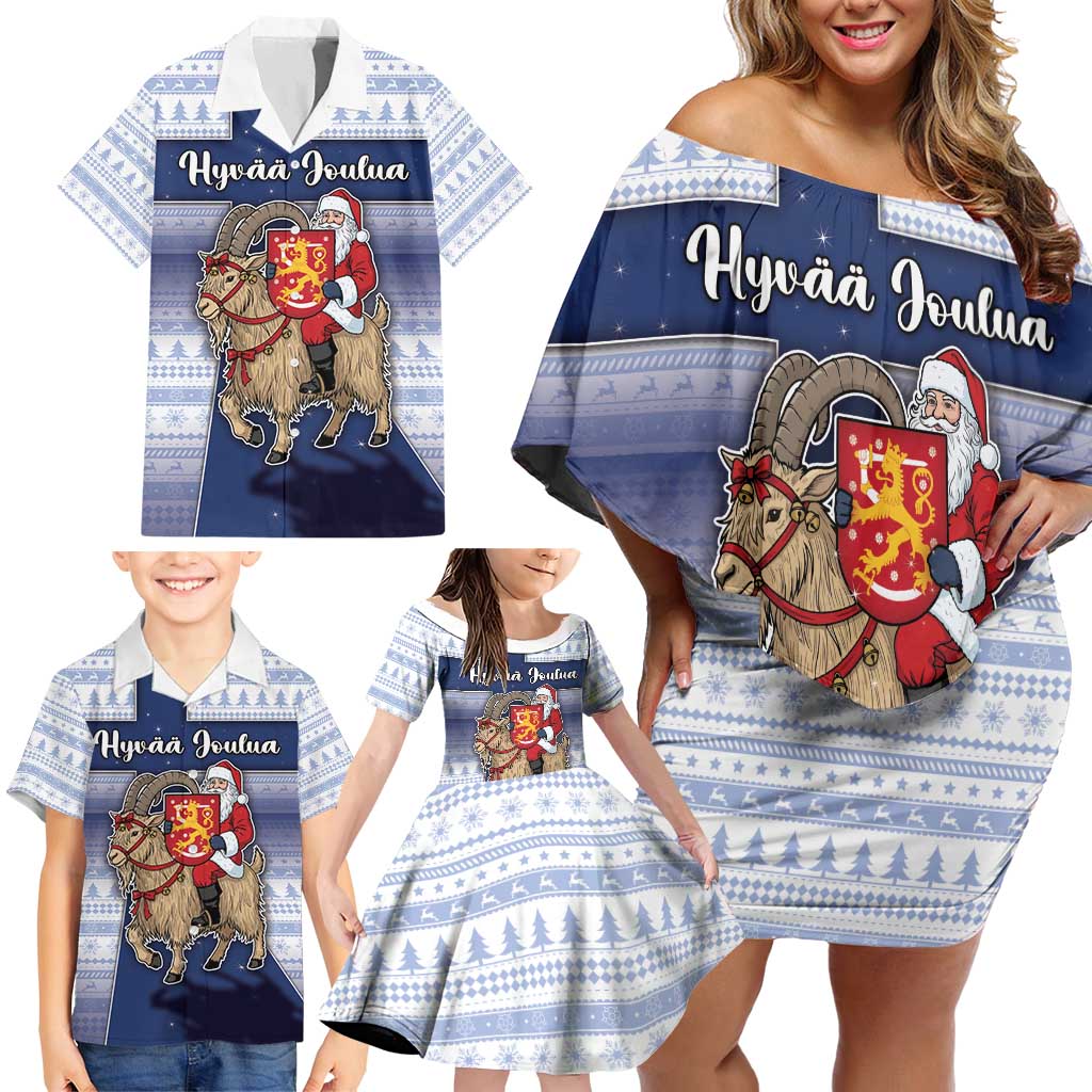 Finland Christmas Family Matching Off Shoulder Short Dress and Hawaiian Shirt Joulupukki With Coat Of Arms - Wonder Print Shop