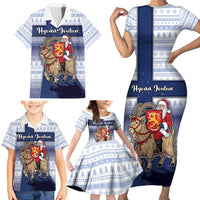 Finland Christmas Family Matching Short Sleeve Bodycon Dress and Hawaiian Shirt Joulupukki With Coat Of Arms - Wonder Print Shop