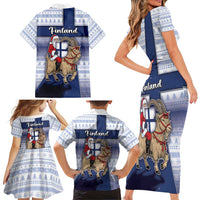 Finland Christmas Family Matching Short Sleeve Bodycon Dress and Hawaiian Shirt Joulupukki With Coat Of Arms - Wonder Print Shop