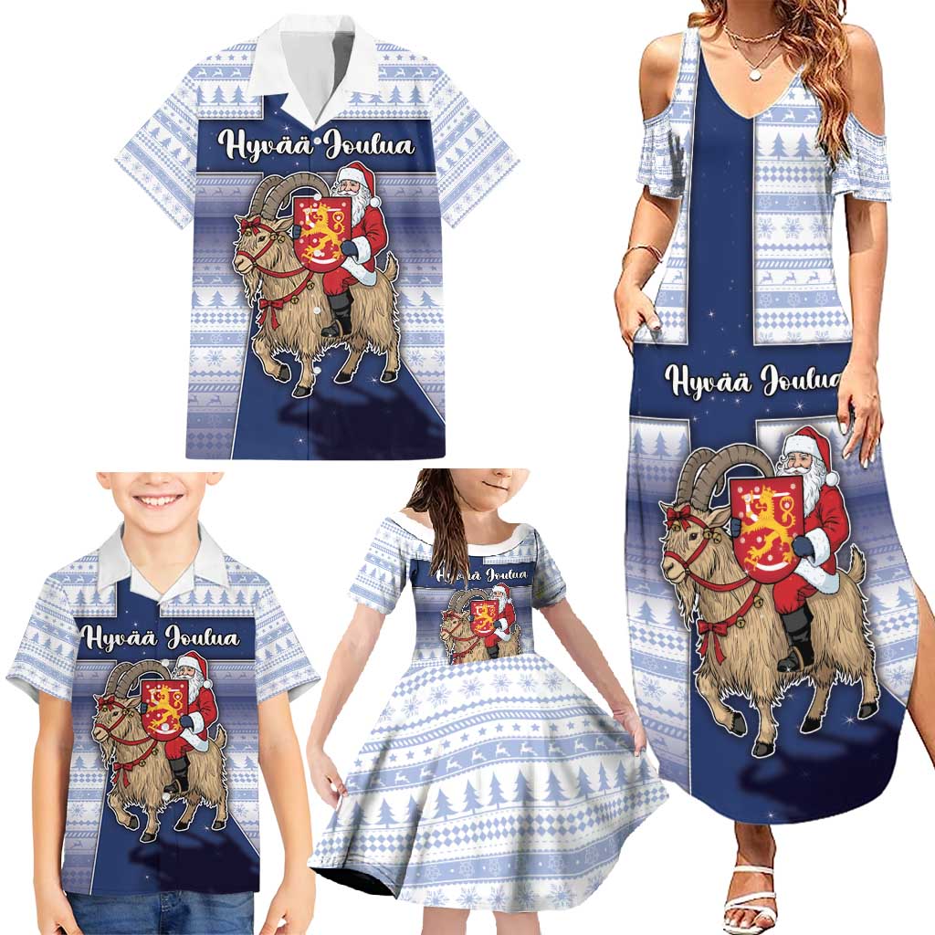 Finland Christmas Family Matching Summer Maxi Dress and Hawaiian Shirt Joulupukki With Coat Of Arms - Wonder Print Shop