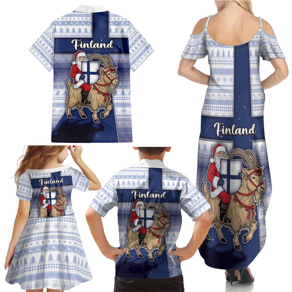 Finland Christmas Family Matching Summer Maxi Dress and Hawaiian Shirt Joulupukki With Coat Of Arms - Wonder Print Shop