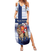 Finland Christmas Family Matching Summer Maxi Dress and Hawaiian Shirt Joulupukki With Coat Of Arms - Wonder Print Shop