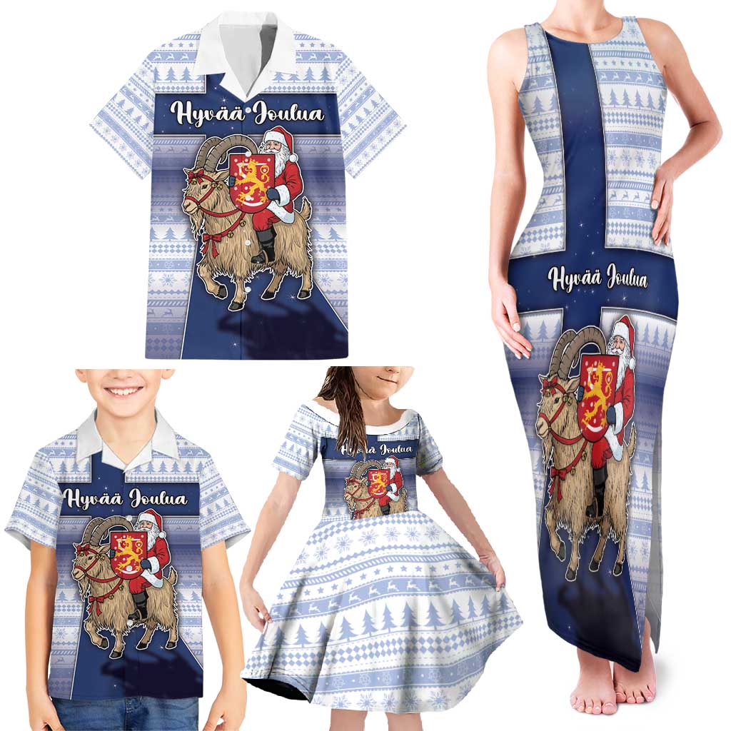 Finland Christmas Family Matching Tank Maxi Dress and Hawaiian Shirt Joulupukki With Coat Of Arms - Wonder Print Shop