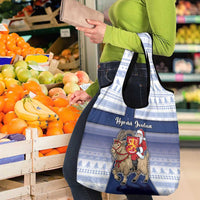 Finland Christmas Grocery Bag Joulupukki With Coat Of Arms - Wonder Print Shop