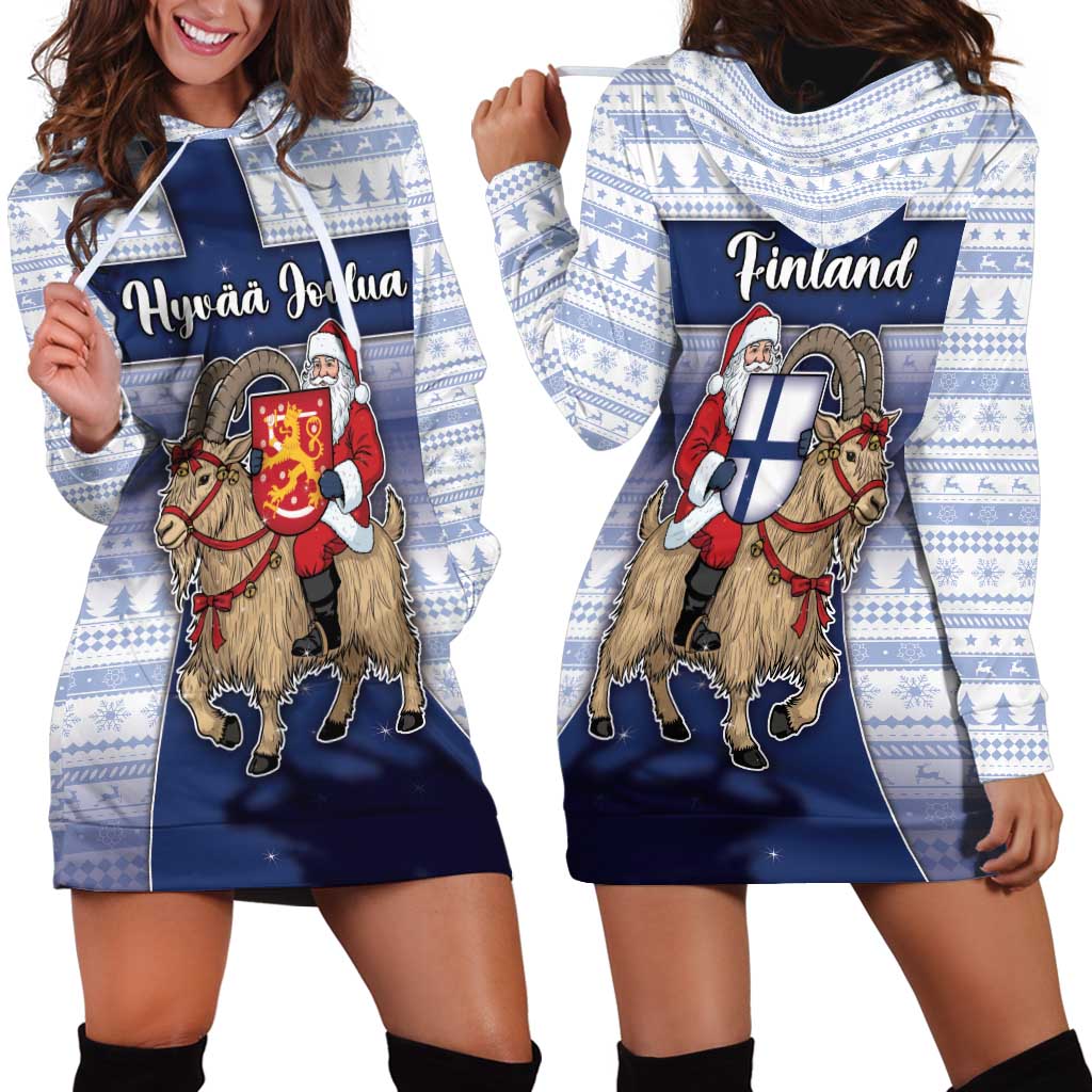 Finland Christmas Hoodie Dress Joulupukki With Coat Of Arms - Wonder Print Shop