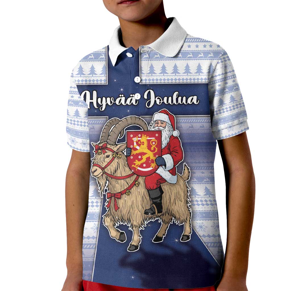 Finland Christmas Kid Polo Shirt Joulupukki With Coat Of Arms - Wonder Print Shop