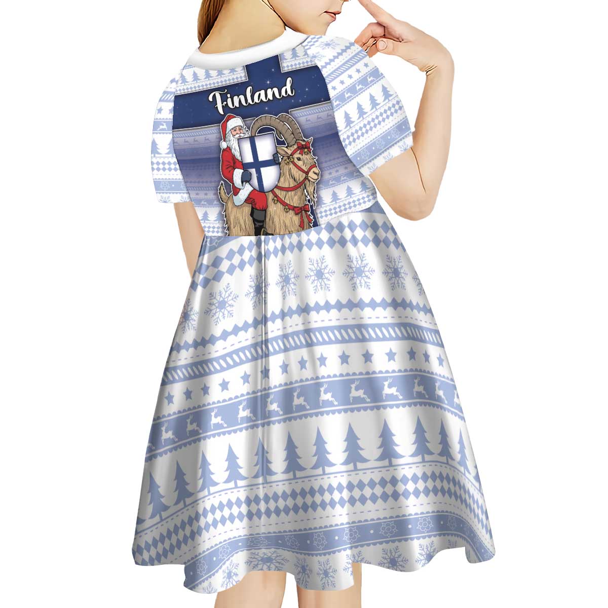 Finland Christmas Kid Short Sleeve Dress Joulupukki With Coat Of Arms - Wonder Print Shop