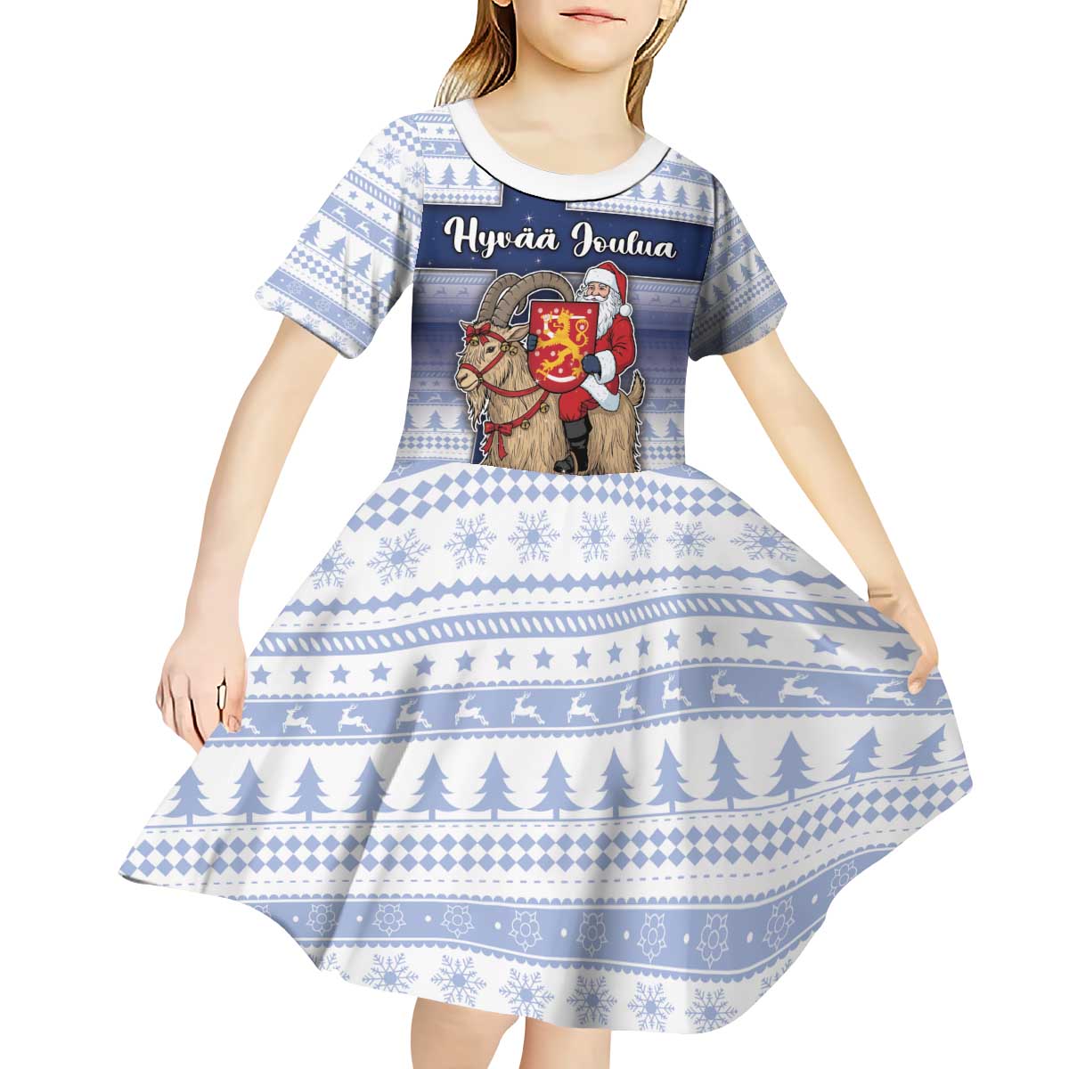 Finland Christmas Kid Short Sleeve Dress Joulupukki With Coat Of Arms - Wonder Print Shop