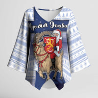 Finland Christmas Kimono Sleeve Blouse Joulupukki With Coat Of Arms - Wonder Print Shop
