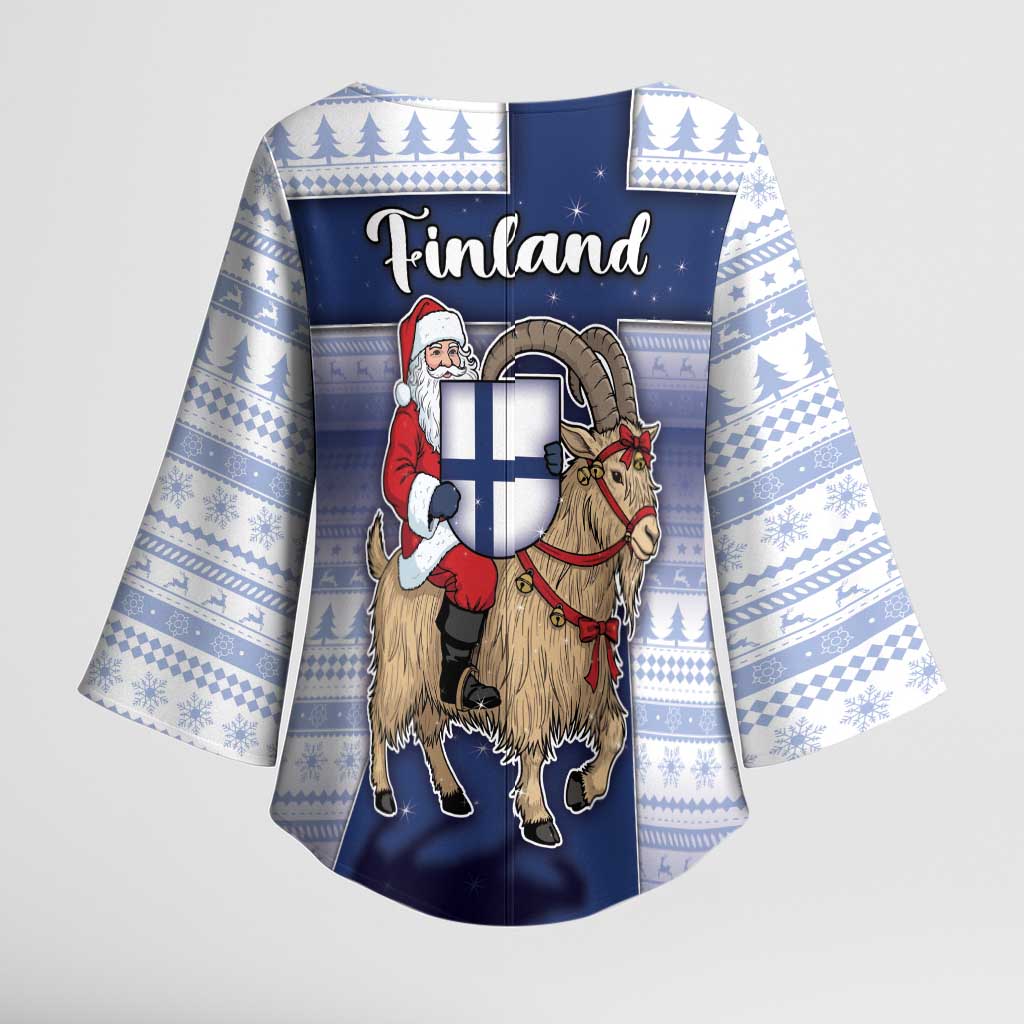 Finland Christmas Kimono Sleeve Blouse Joulupukki With Coat Of Arms - Wonder Print Shop