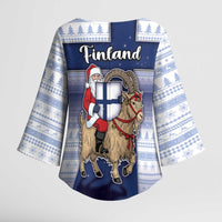 Finland Christmas Kimono Sleeve Blouse Joulupukki With Coat Of Arms - Wonder Print Shop
