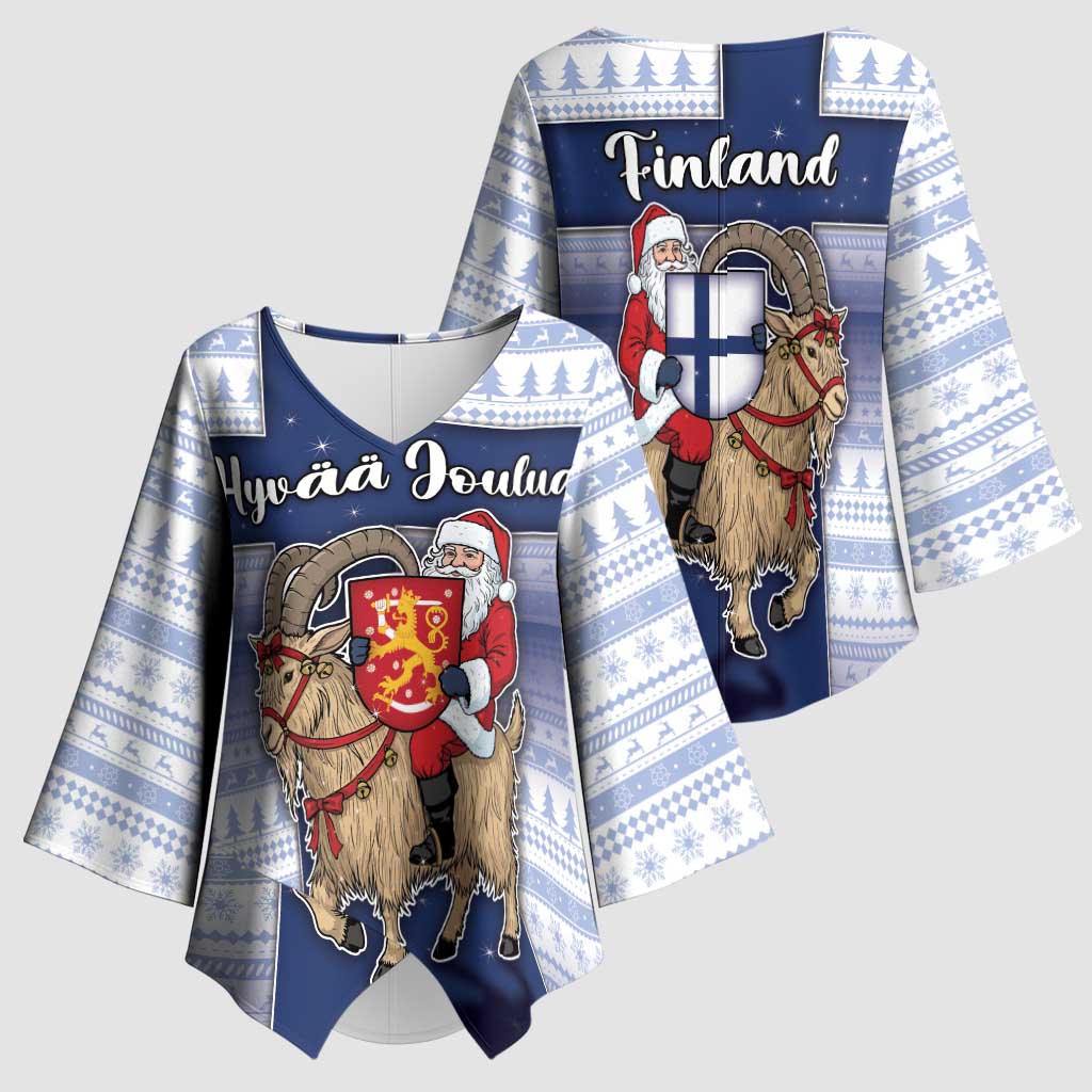 Finland Christmas Kimono Sleeve Blouse Joulupukki With Coat Of Arms - Wonder Print Shop