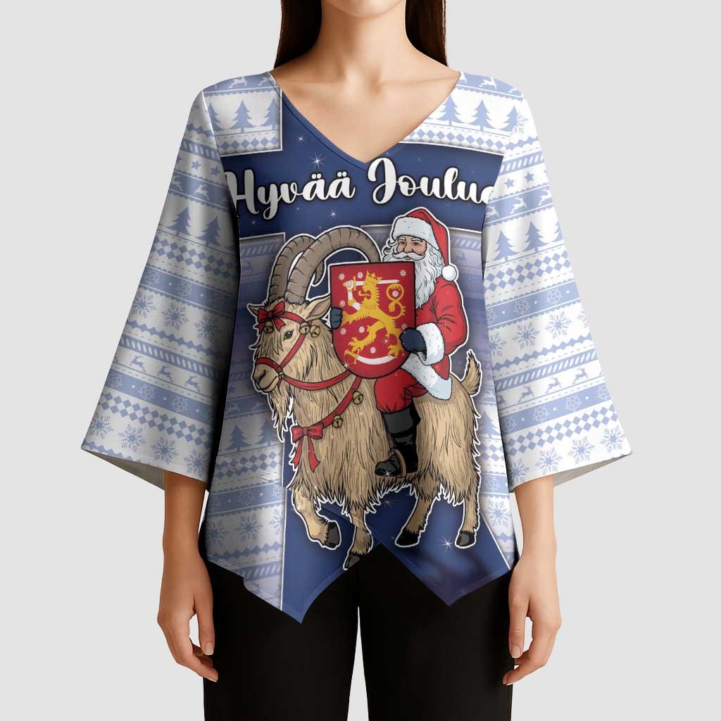 Finland Christmas Kimono Sleeve Blouse Joulupukki With Coat Of Arms - Wonder Print Shop